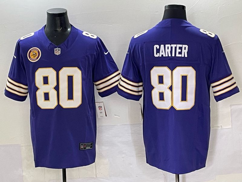 Men 2025 Minnesota Vikings #80 Carter Purple Throwback Nike Limited NFL Jersey style 01->minnesota vikings->NFL Jersey